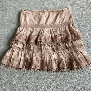 Yargici Mini Skirt Small Ruffled Lace Tiered Flared Brown Boho Grunge Fairy